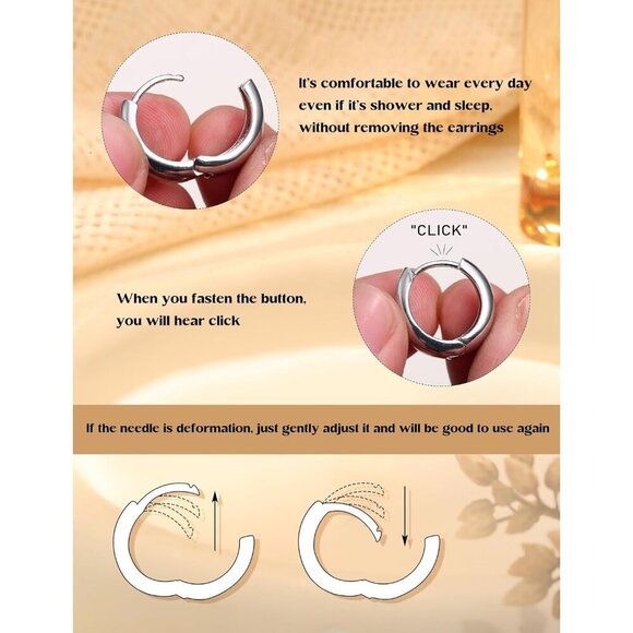 3Pairs Silver Huggie for Multiple Piercing Hypoallergenic Hoop Earrings Set - Picture 6 of 8